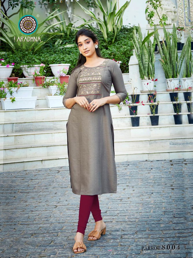 Aradhna Parrot 8 Designer Party Wear Heavy rayon Embroidery Kurti Collection